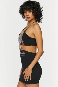 Fringe Cutout Motorcycle Graphic Dress