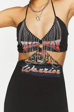 Fringe Cutout Motorcycle Graphic Dress