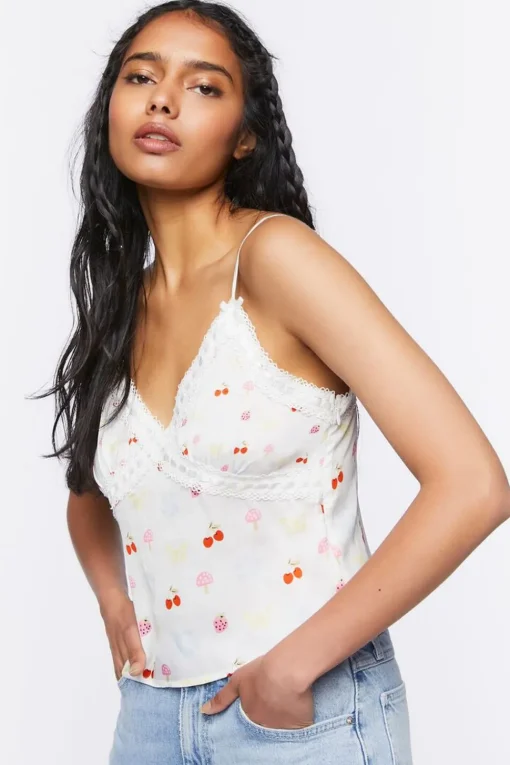 Fruit Print Lace-Trim Cami