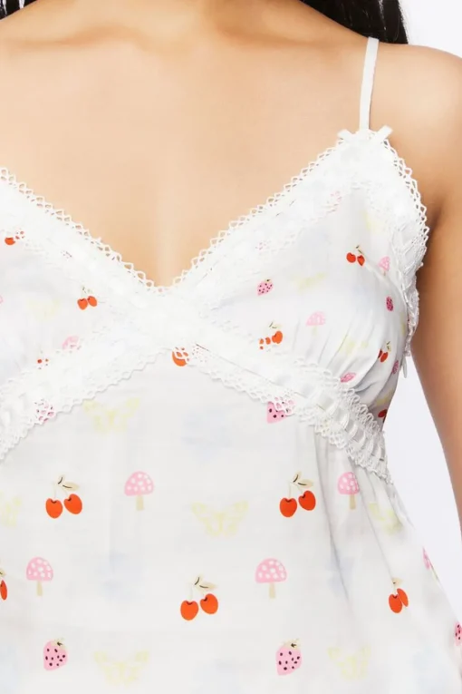 Fruit Print Lace-Trim Cami