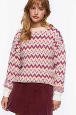 Fuzzy Chevron Print Sweater