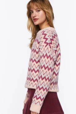 Fuzzy Chevron Print Sweater