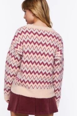 Fuzzy Chevron Print Sweater