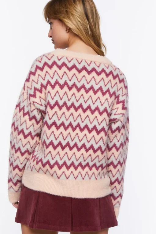 Fuzzy Chevron Print Sweater