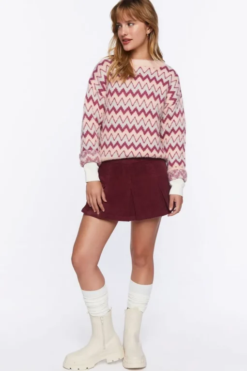 Fuzzy Chevron Print Sweater
