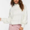 Fuzzy Contrast-Panel Mock Neck Sweater