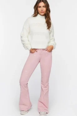 Fuzzy Contrast-Panel Mock Neck Sweater