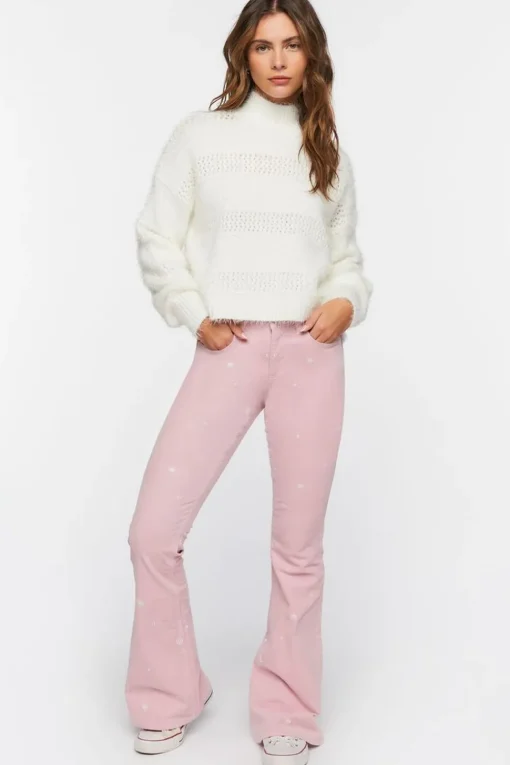 Fuzzy Contrast-Panel Mock Neck Sweater