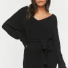 Fuzzy Knit Belted Sweater Dress