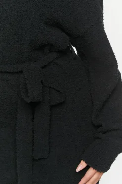 Fuzzy Knit Belted Sweater Dress