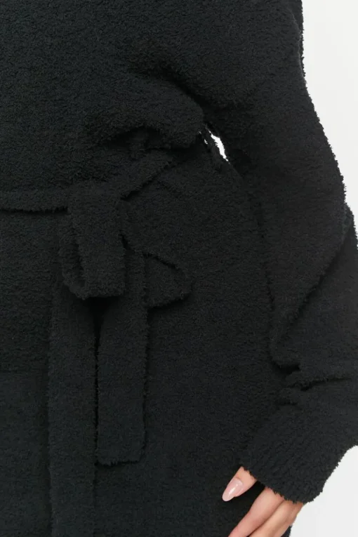 Fuzzy Knit Belted Sweater Dress