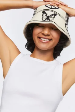 Fuzzy Knit Butterfly Bucket Hat