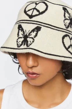 Fuzzy Knit Butterfly Bucket Hat