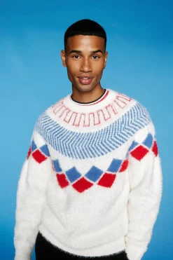 Fuzzy Knit Geo Pattern Sweater