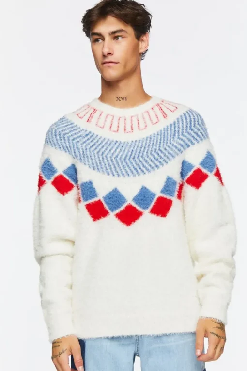 Fuzzy Knit Geo Pattern Sweater