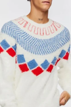 Fuzzy Knit Geo Pattern Sweater