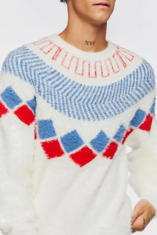 Fuzzy Knit Geo Pattern Sweater