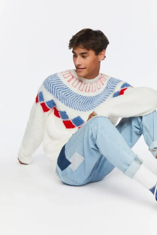 Fuzzy Knit Geo Pattern Sweater