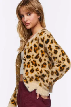 Fuzzy Knit Leopard Cardigan Sweater