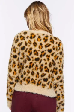 Fuzzy Knit Leopard Cardigan Sweater