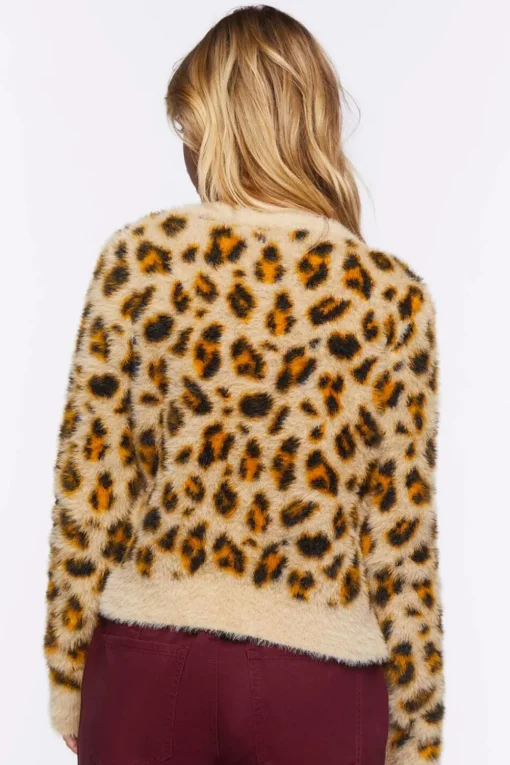 Fuzzy Knit Leopard Cardigan Sweater