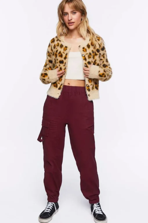 Fuzzy Knit Leopard Cardigan Sweater