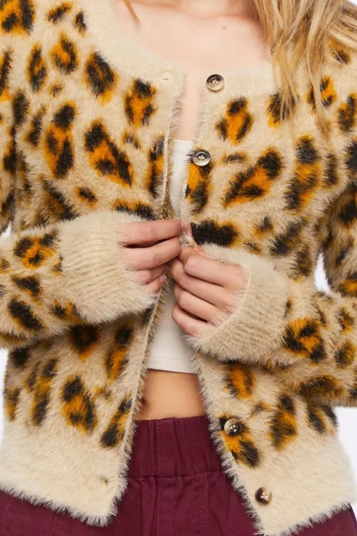 Fuzzy Knit Leopard Cardigan Sweater