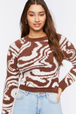 Fuzzy Knit Marble Print Sweater