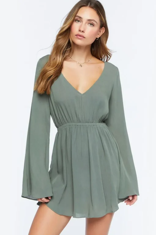 Gauze Bell-Sleeve Mini Dress