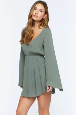 Gauze Bell-Sleeve Mini Dress