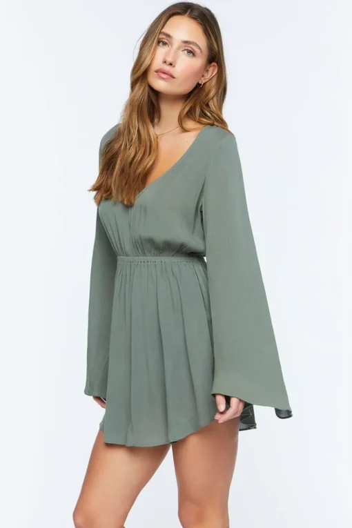 Gauze Bell-Sleeve Mini Dress
