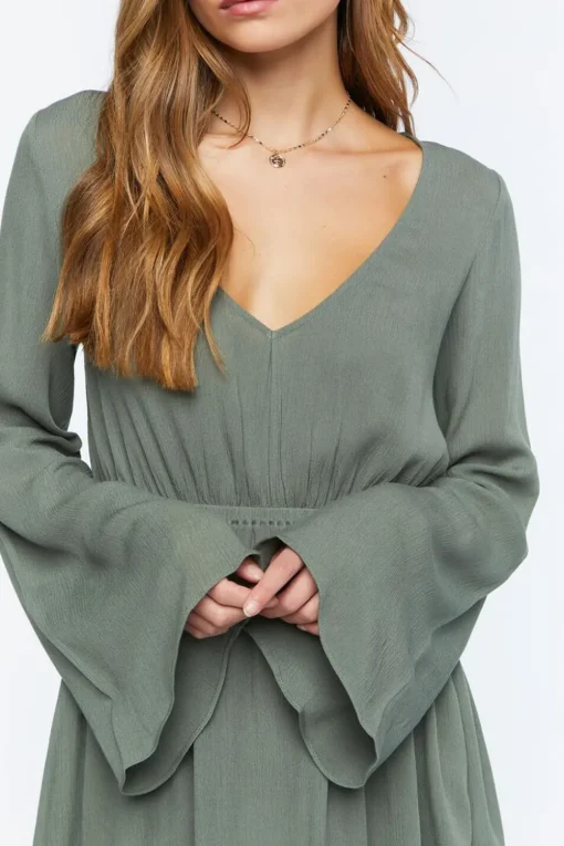 Gauze Bell-Sleeve Mini Dress