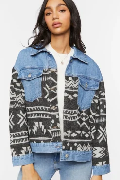 Geo Print Denim Trucker Jacket