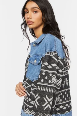 Geo Print Denim Trucker Jacket