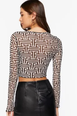 Geo Print Mesh Crop Top