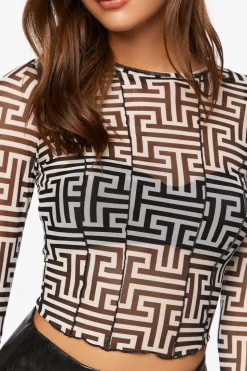 Geo Print Mesh Crop Top