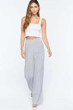 Geo Print Satin Straight-Leg Pants