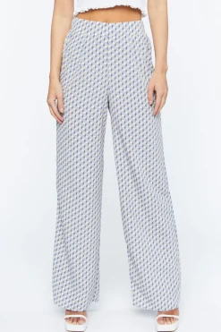 Geo Print Satin Straight-Leg Pants
