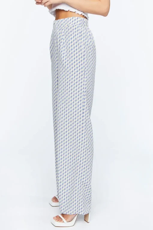 Geo Print Satin Straight-Leg Pants