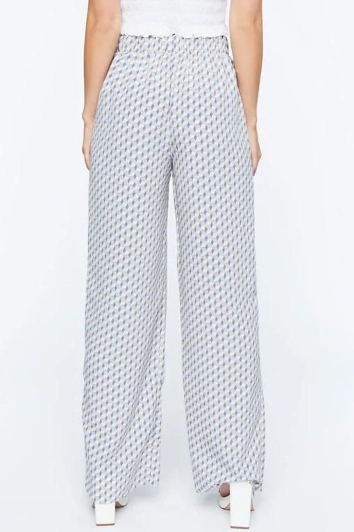 Geo Print Satin Straight-Leg Pants