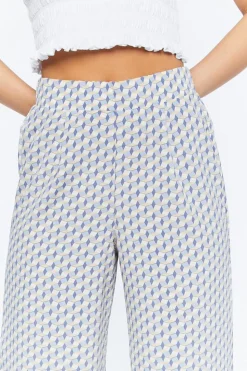 Geo Print Satin Straight-Leg Pants