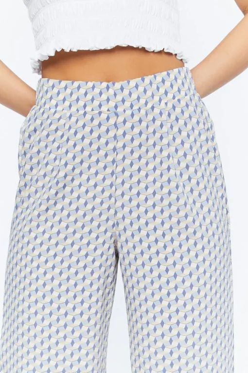 Geo Print Satin Straight-Leg Pants