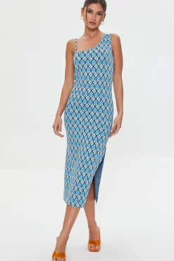 Geo Print Slit Midi Dress
