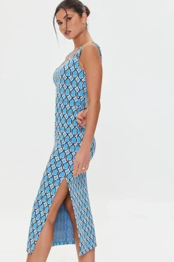 Geo Print Slit Midi Dress