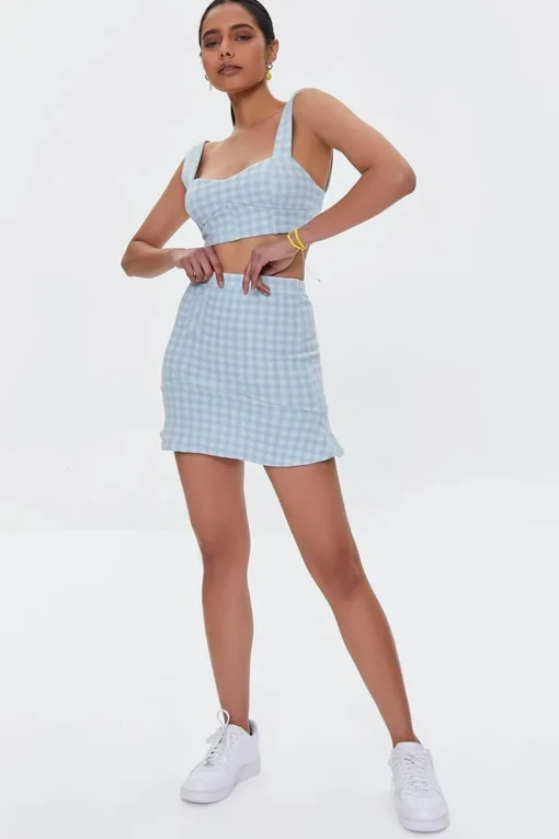 Gingham Crop Top & Mini Skirt Set