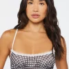 Gingham Lace-Trim Mesh Bralette
