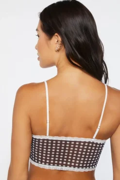 Gingham Lace-Trim Mesh Bralette