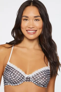 Gingham Underwire Mesh Bra