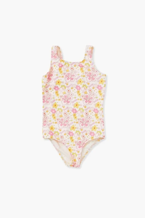 Girls Barbie® Floral One-Piece Swimsuit (Kids)