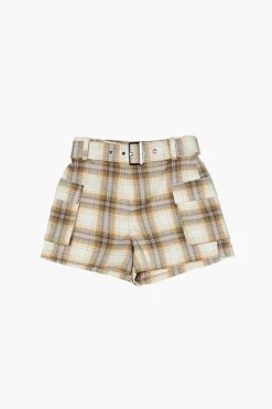 Girls Belted Plaid Shorts (Kids)